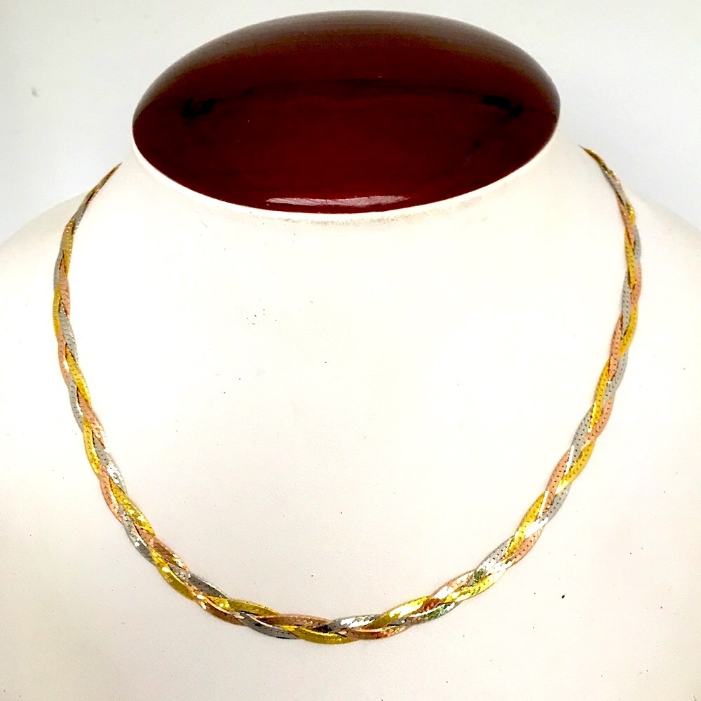 Tricolor gold woven braided Italian chain 16"